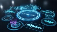 Futuristic holographic audio waveforms and sound visualization interface with glowing blue neon effects for digital music technology applications.