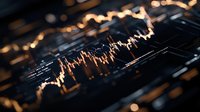 Financial market data analysis on digital screen with glowing charts and graphs showing trading trends for investment decisions and economic research.