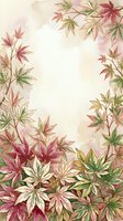 Watercolor botanical frame with Japanese maple leaves in pink, red, and green tones on cream background, isolated design ready for invitations, cards, and stationery projects.