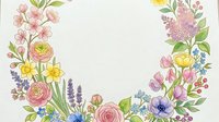 Watercolor floral wreath with pastel spring flowers, roses, daffodils, lavender, and forget-me-nots on white background for cards.