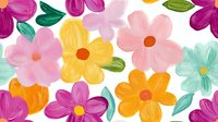 Cheerful floral pattern with pink, yellow, purple and mint flowers on white background. Seamless repeat design for fabric, wallpaper and surface patterns.