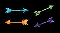 Colorful feathered arrows in blue, green, orange, and purple isolated on transparent background, ready for t-shirt designs, clipart, stickers, and print-on-demand projects.