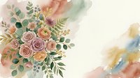 Watercolor floral arrangement with roses, ranunculus, and mixed greenery in soft pink, peach, and lavender tones on cream background for wedding and greeting card designs.