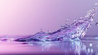 Dynamic water splash with purple and pink gradient background creating elegant motion effect, droplets frozen in time against soft ethereal lighting.