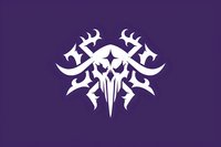 White stylized skull emblem with horns and tribal elements on purple background, isolated design suitable for gaming logos, esports teams and merchandise branding.