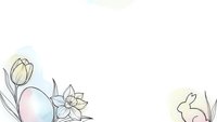 Minimalist spring floral border with tulip, daffodil and bunny silhouette on soft pastel background for greeting cards and seasonal designs.