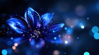 Glowing blue lotus flower with sparkling light effects and bokeh background for meditation, wellness and spiritual design projects.