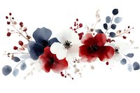 Watercolor floral arrangement with red white and navy blue flowers and berries on transparent background for wedding invitations and greeting cards.