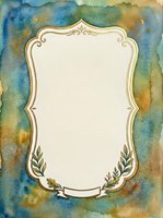 Ornate vintage frame with decorative botanical elements on watercolor textured background, isolated on cream center space ready for text, invitations, greeting cards, scrapbooking.