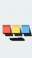Colorful sticky notes in red, yellow, and blue arranged with black shadows on white background, ready for design projects and creative layouts.