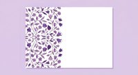 Purple floral pattern with leaves and branches on white background, elegant botanical design for wedding invitations, greeting cards and decorative projects.