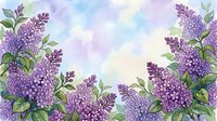 Lilac flowers with green leaves arranged on soft watercolor background, suitable for spring designs, greeting cards, and botanical illustrations.