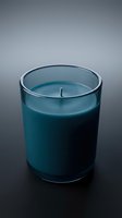 Blue scented candle in glass holder on dark surface with gradient background for relaxation and aromatherapy spa wellness home decor lifestyle.