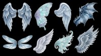 Isolated fantasy wings collection featuring angel wings, fairy wings, dragon wings, and bat wings on transparent background. Ready for t-shirt design, clipart, stickers, sublimation, and print-on-demand projects.