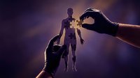 Human silhouette with missing puzzle piece being completed by hands, representing problem-solving, teamwork, and personal development concepts.