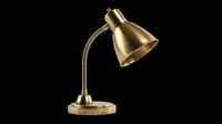 Brass desk lamp with curved gooseneck arm and cone-shaped shade, isolated on transparent background. Ready for t-shirt designs, clipart, stickers, print-on-demand products, and sublimation projects.