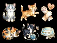 Cute kittens and cat-themed elements isolated on transparent background, ready for t-shirt designs, stickers, clipart, sublimation, and print-on-demand products.