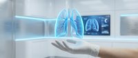 Medical professional displaying holographic lung anatomy in modern healthcare facility with digital diagnostic technology for respiratory system analysis.