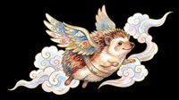 Flying hedgehog with ornate floral wings soaring through pastel clouds, isolated on transparent background, ready for stickers, t-shirt design, and print on demand.