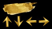 Gold watercolor brush stroke with directional arrows set, isolated on transparent background. Ready for stickers, t-shirt design, sublimation, and print on demand clipart.