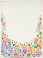 Festive celebration border frame with colorful balloons, confetti, gift boxes, and floral elements on cream background. Isolated design ready for invitations, cards, posters, and party materials.