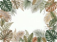Tropical leaves frame with monstera, palm fronds and ferns in earthy tones on white background for botanical design projects and natural decor.