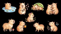 Cute capybara characters in various playful poses isolated on transparent background, ready for t-shirt design, stickers, clipart, print-on-demand products and sublimation projects.