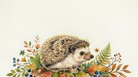Young hedgehog surrounded by autumn foliage, berries, and fern leaves on isolated background. Suitable for children's books, educational materials, and nature-themed designs.