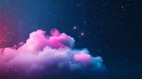 Dreamy night sky with vibrant pink and blue clouds illuminated against starry dark background, creating magical atmospheric scenery for fantasy designs.
