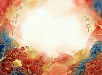 Festive oriental frame with red lanterns, golden flourishes, and blue accents surrounding bright central space. Suitable for holiday greetings, invitations, and seasonal marketing materials.