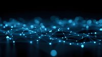 Glowing blue network connections with bokeh light effects on dark background, abstract technology concept for digital transformation and connectivity.