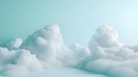 Dreamy cumulus clouds against soft turquoise sky create serene atmospheric backdrop for nature and weather concepts, environmental themes and peaceful designs.