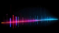 Vibrant sound wave visualization with glowing neon lines in rainbow colors on black background, dynamic audio spectrum display for music and entertainment design.