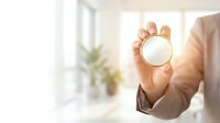 Male professional in business attire holding glowing crystal ball with bright light, symbolizing future vision, business strategy, and predictive analytics for corporate planning and innovation concepts.