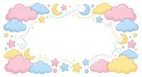 Pastel clouds stars and moons frame border with white center space for text or design elements on transparent background isolated clipart.