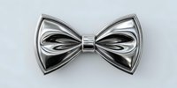 Elegant silver metallic bow tie with glossy chrome finish and geometric design on white background, isolated for fashion and formal wear concepts.