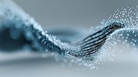 Abstract digital wave of binary code particles flowing in blue tones, representing data stream and technology concept for business and AI applications.