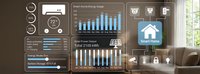 Modern smart home energy management dashboard interface displaying consumption data charts and IoT control panels for efficient household automation.