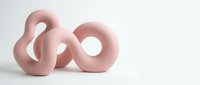 Abstract pink sculptural forms with flowing curves and circular openings on white background for modern interior design and contemporary art projects.