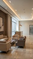 Modern luxury hotel lobby interior with contemporary furniture, warm lighting and marble floors for hospitality design projects.