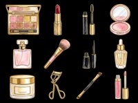 Cosmetics and makeup products collection isolated on transparent background, ready for design use on t-shirts, clipart, stickers, print-on-demand products, and sublimation projects.