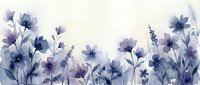 Watercolor purple wildflowers and lavender border on white background. Delicate floral frame with soft botanical elements for wedding invitations and cards.