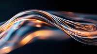 Glowing orange and blue abstract wave formation with smooth flowing lines and dynamic light effects against dark background creates modern futuristic design element.