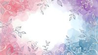 Watercolor floral frame with delicate leaves and swirls in pink purple blue gradient colors on white background for wedding invitations and romantic designs.