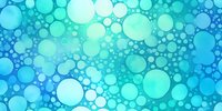 Vibrant aqua and turquoise circles create dynamic bokeh effect on gradient blue background, forming abstract pattern for modern design projects and presentations.