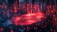 Digital fingerprint scan with glowing red cybersecurity visualization against dark background showing biometric authentication technology and data protection concept.