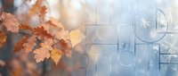 Autumn oak leaves in warm golden light with geometric overlay patterns creating modern seasonal background for fall marketing campaigns and design projects.