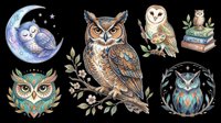 Owl character collection isolated on transparent background, ready for t-shirt design, clipart, stickers, sublimation and print-on-demand products.