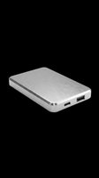 Portable external hard drive with brushed aluminum finish, USB ports visible, isolated on transparent background ready for clipart, t-shirt design, print-on-demand, stickers, and sublimation projects.