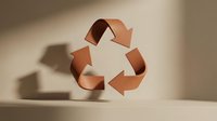 Recycled copper arrows forming circular symbol on neutral background, representing sustainable practices and environmental responsibility for eco-friendly design projects.